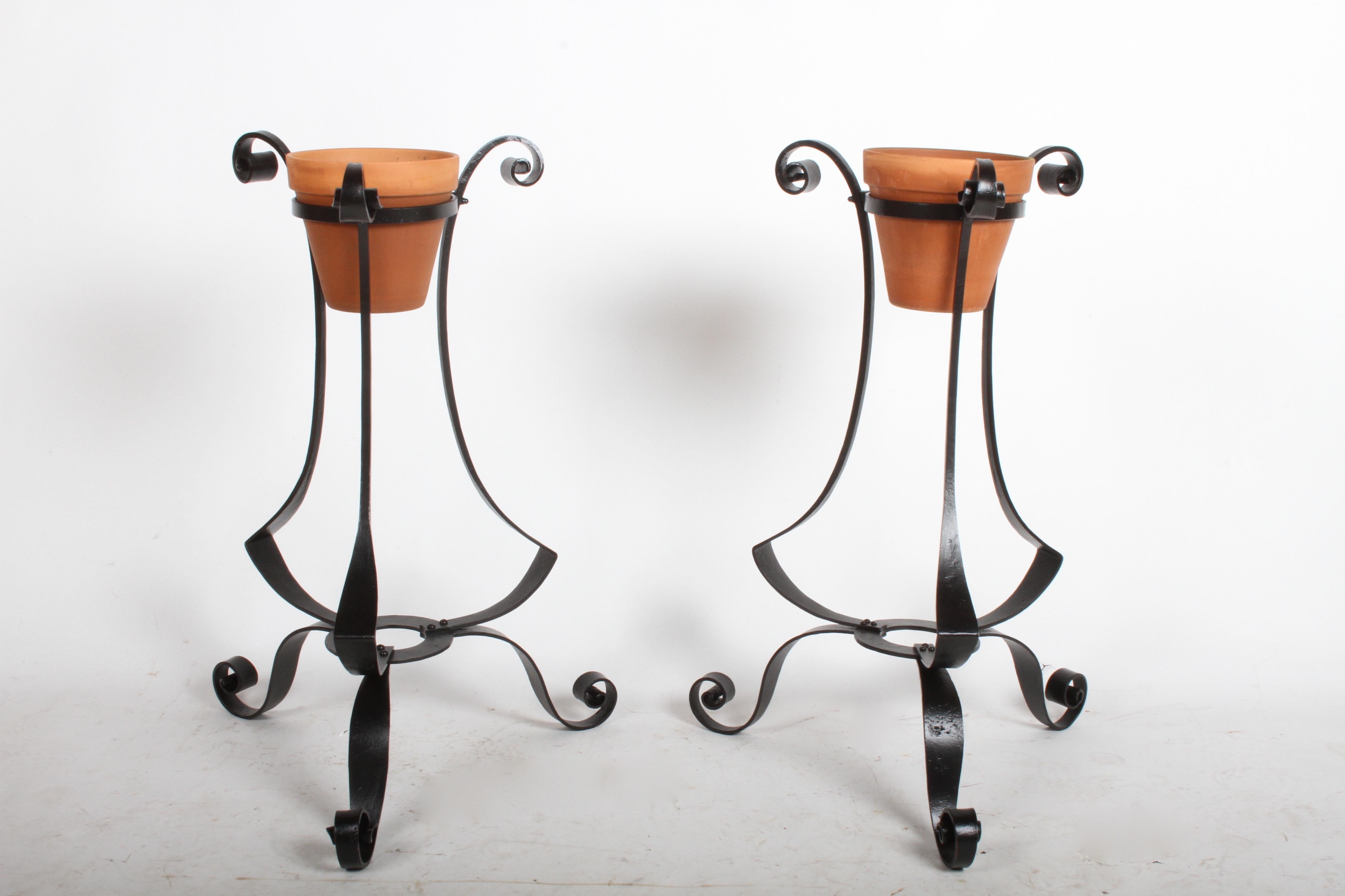 Pair of Arts & Crafts Wrought Iron Planters, Restored For Sale 3