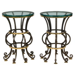 Pair of Arturo Pani Mid-Century Mexican Iron, Brass & Glass End / Side Tables