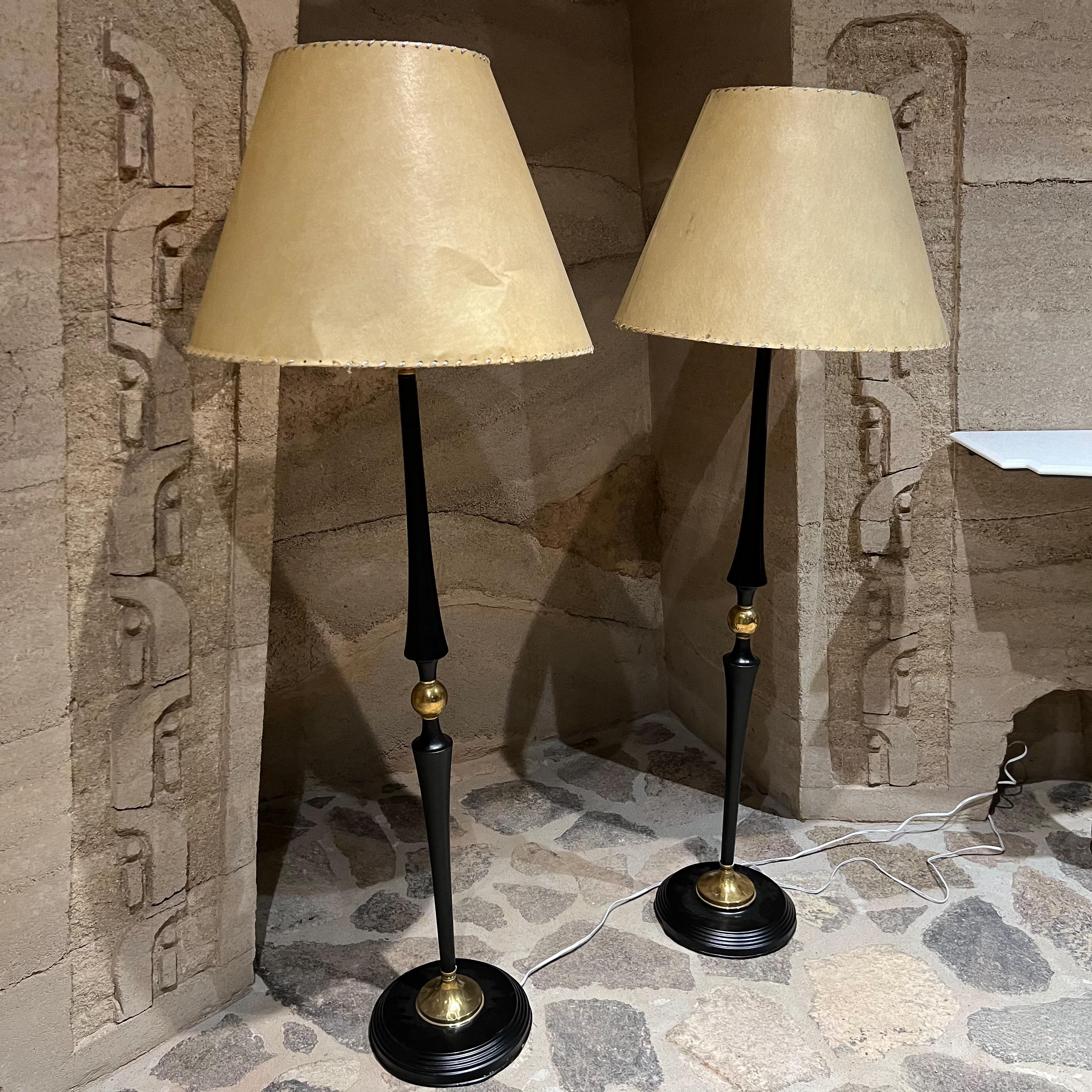 Mexican Pair of Arturo Pani Regency Black Bronze Table Lamps Mexico 1950s Modernism For Sale