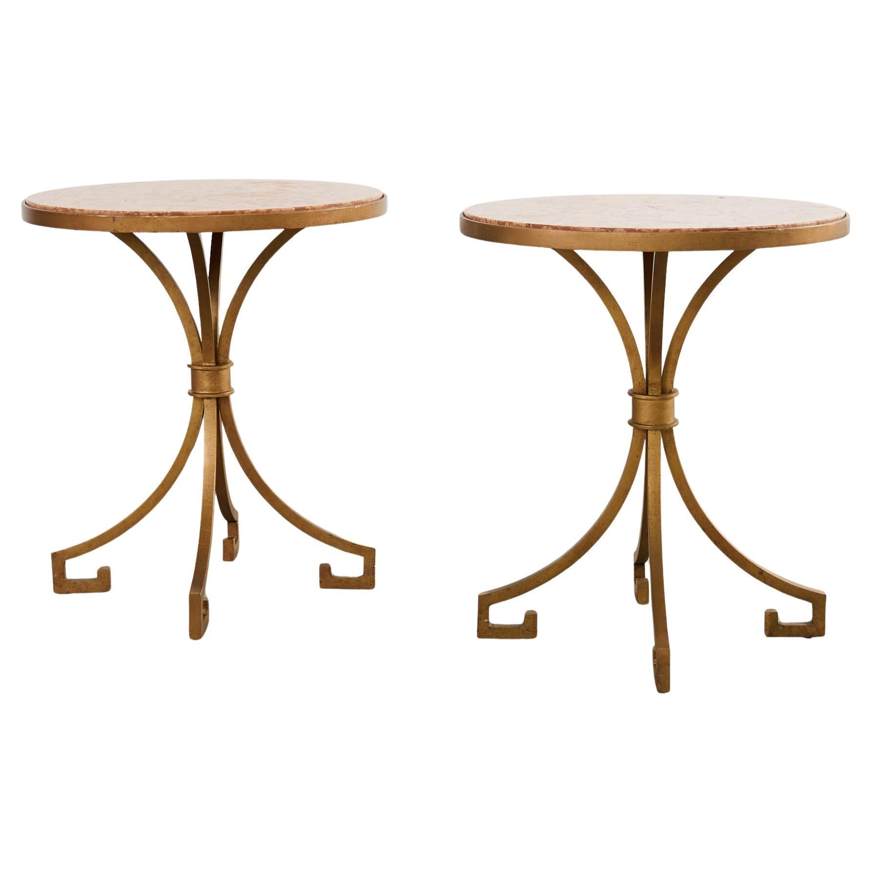 Paire de tables à boire de style Arturo Pani en fer avec plateau en marbre