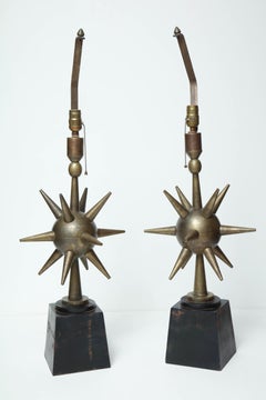 Pair of Arturo Pani Style Sphere Starburst Bronze Lamps