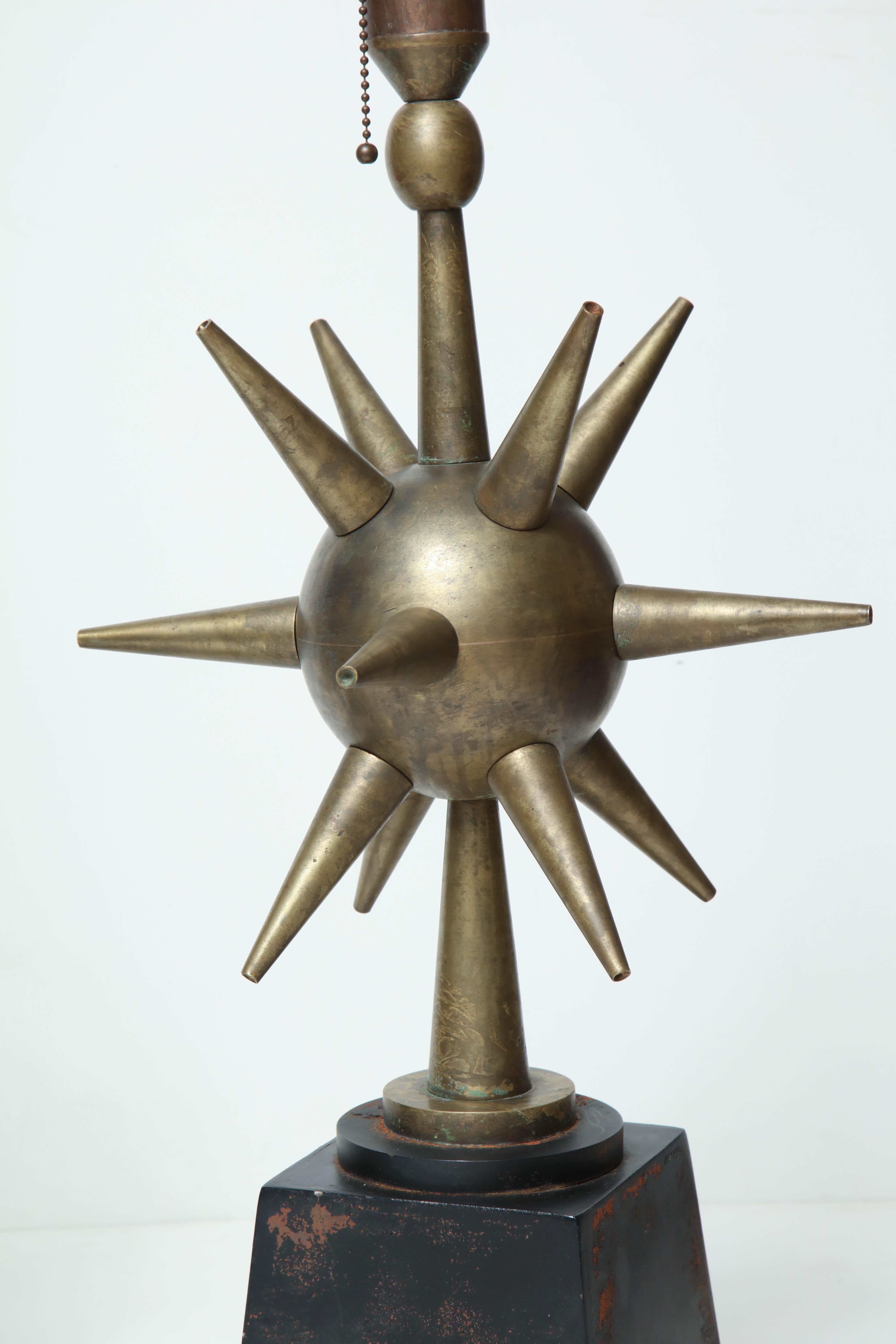 Mexican Pair of Arturo Pani Style Sphere Starburst Bronze Lamps