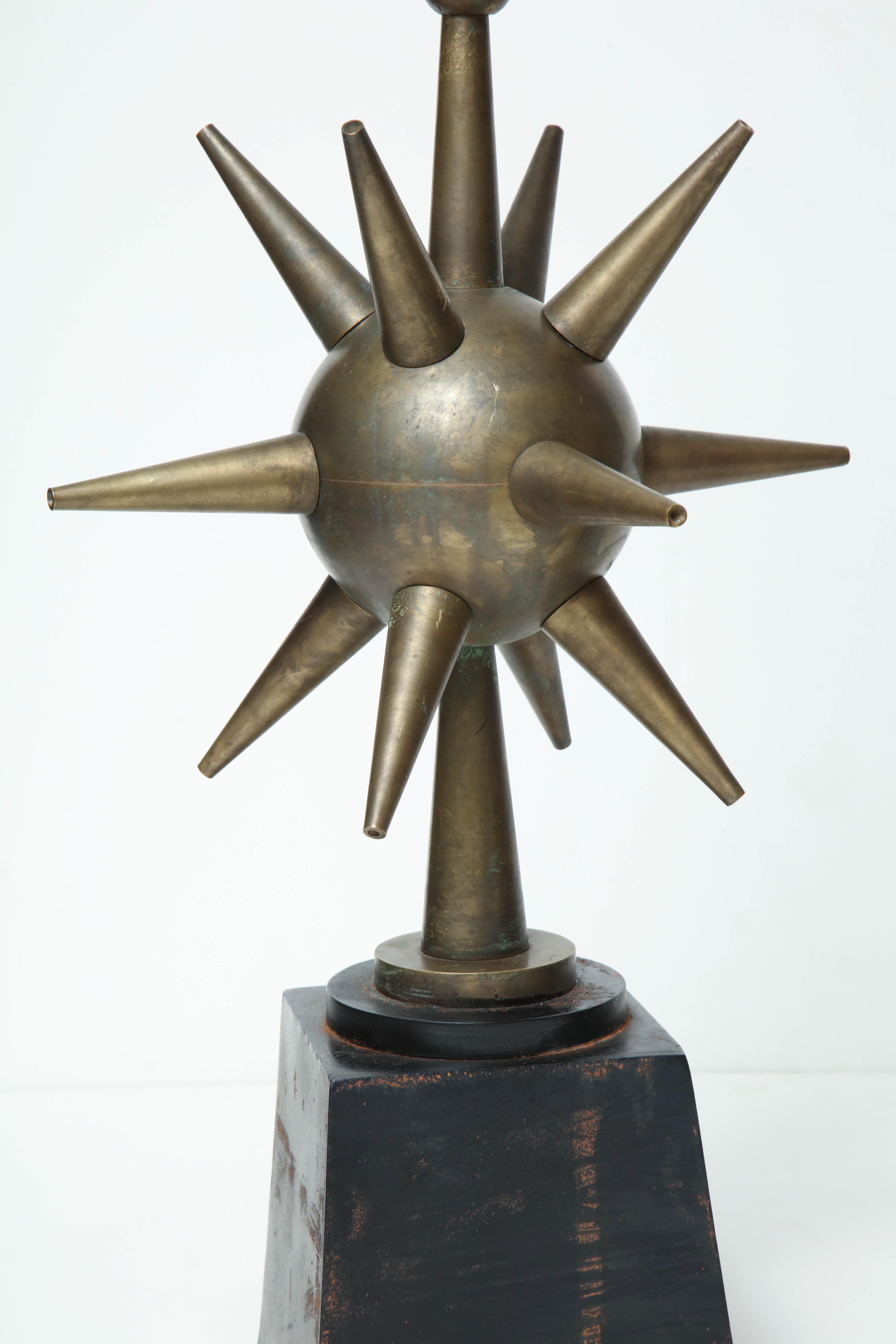 Pair of Arturo Pani Style Sphere Starburst Bronze Lamps In Good Condition In New York, NY