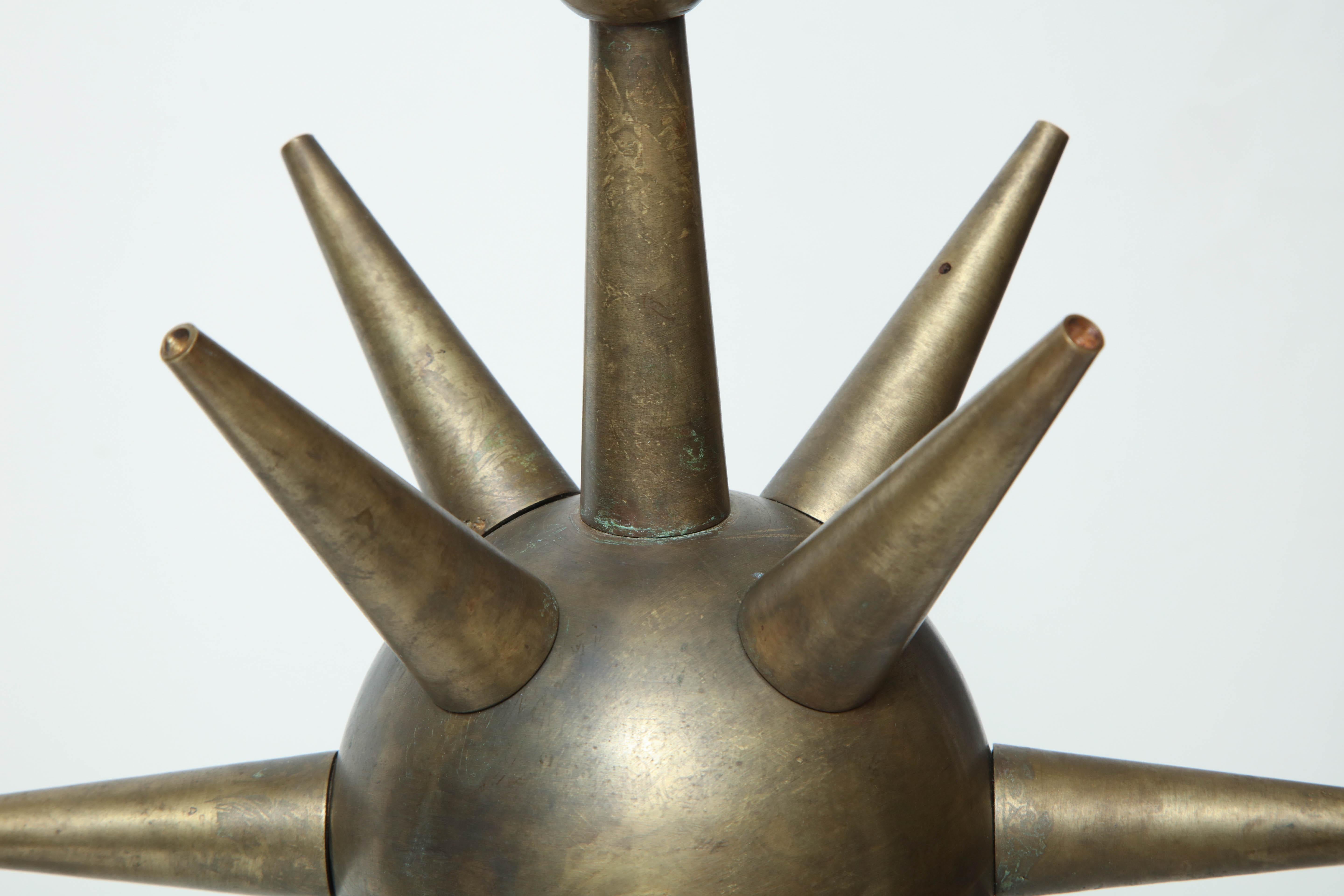 20th Century Pair of Arturo Pani Style Sphere Starburst Bronze Lamps