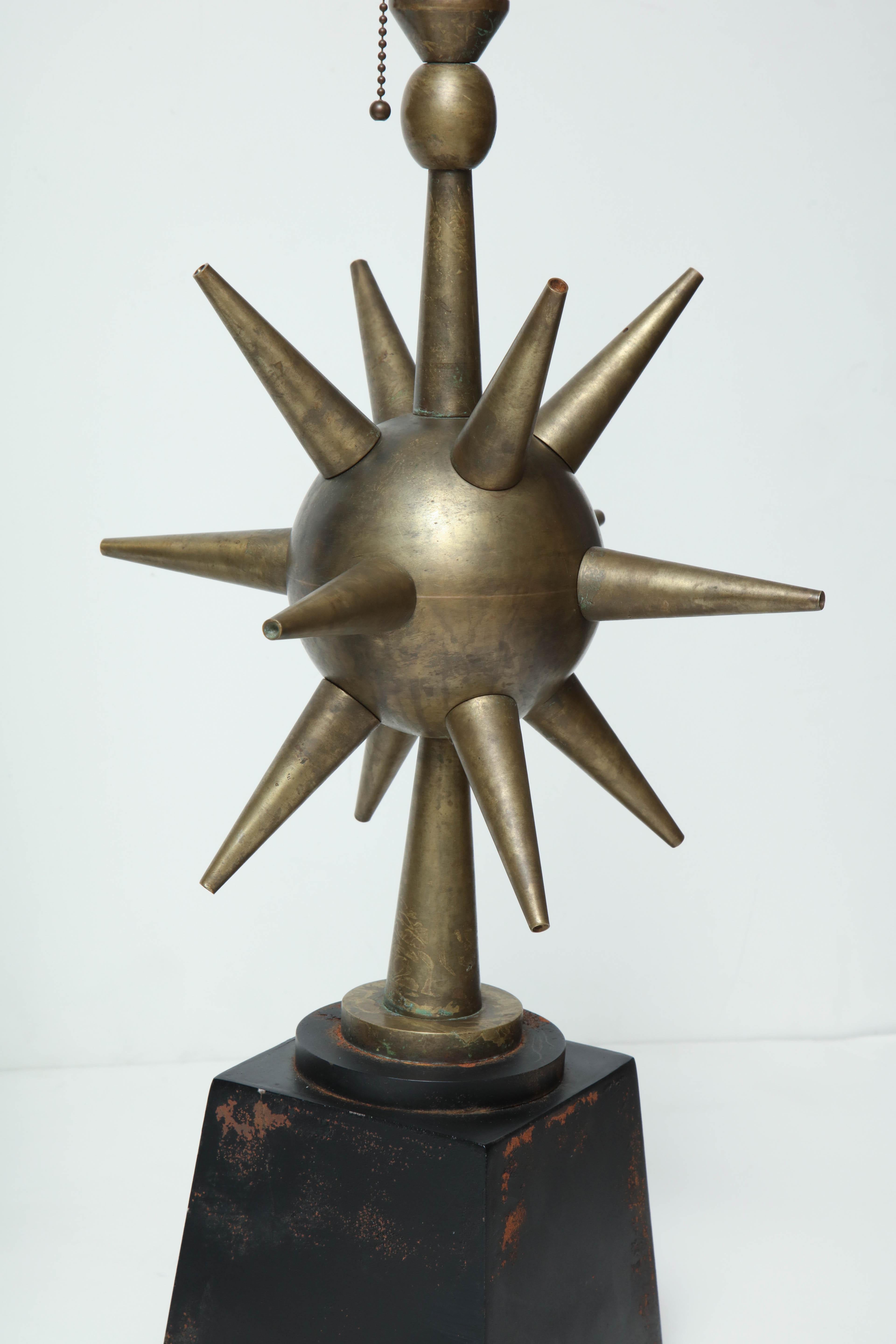 Pair of Arturo Pani Style Sphere Starburst Bronze Lamps 2