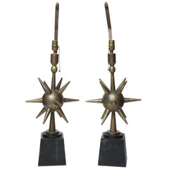 Vintage Pair of Arturo Pani Style Sphere Starburst Bronze Lamps