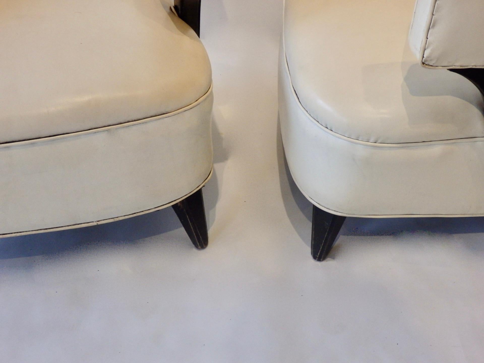 Upholstery Pair of as Found Paul Laszlo Style Art Deco Moderne Club or Lounge Chairs