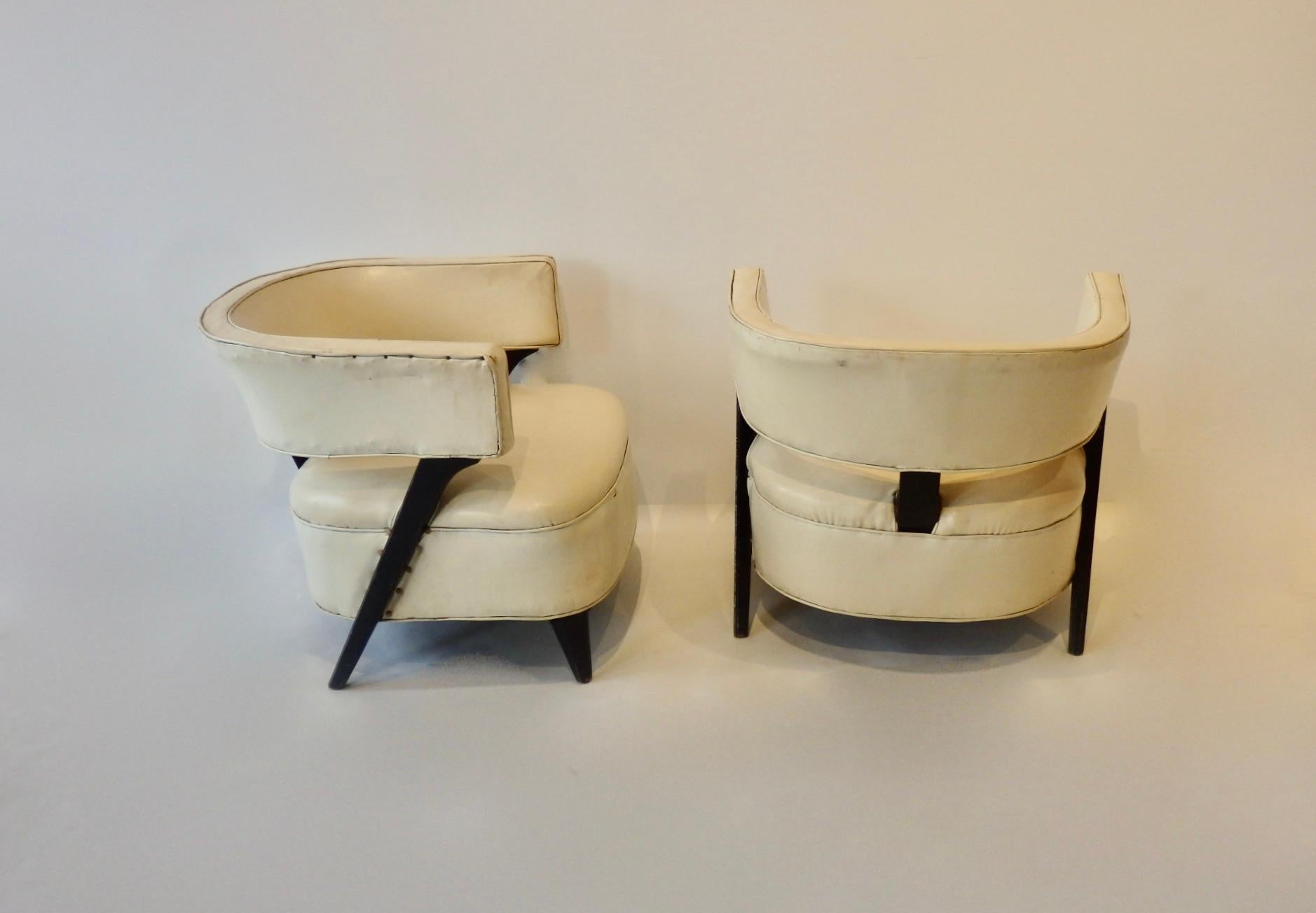American Pair of as Found Paul Laszlo Style Art Deco Moderne Club or Lounge Chairs
