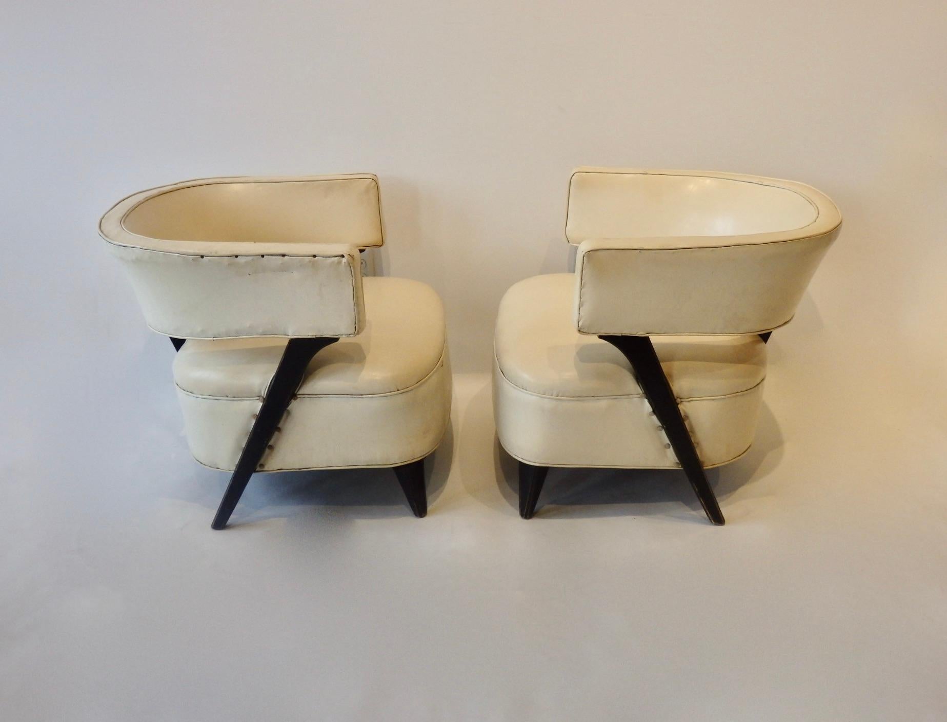 Hand-Crafted Pair of as Found Paul Laszlo Style Art Deco Moderne Club or Lounge Chairs