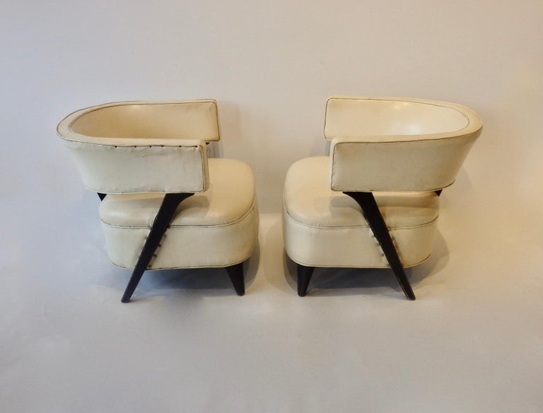 20th Century Pair of as Found Paul Laszlo Style Art Deco Moderne Club or Lounge Chairs For Sale
