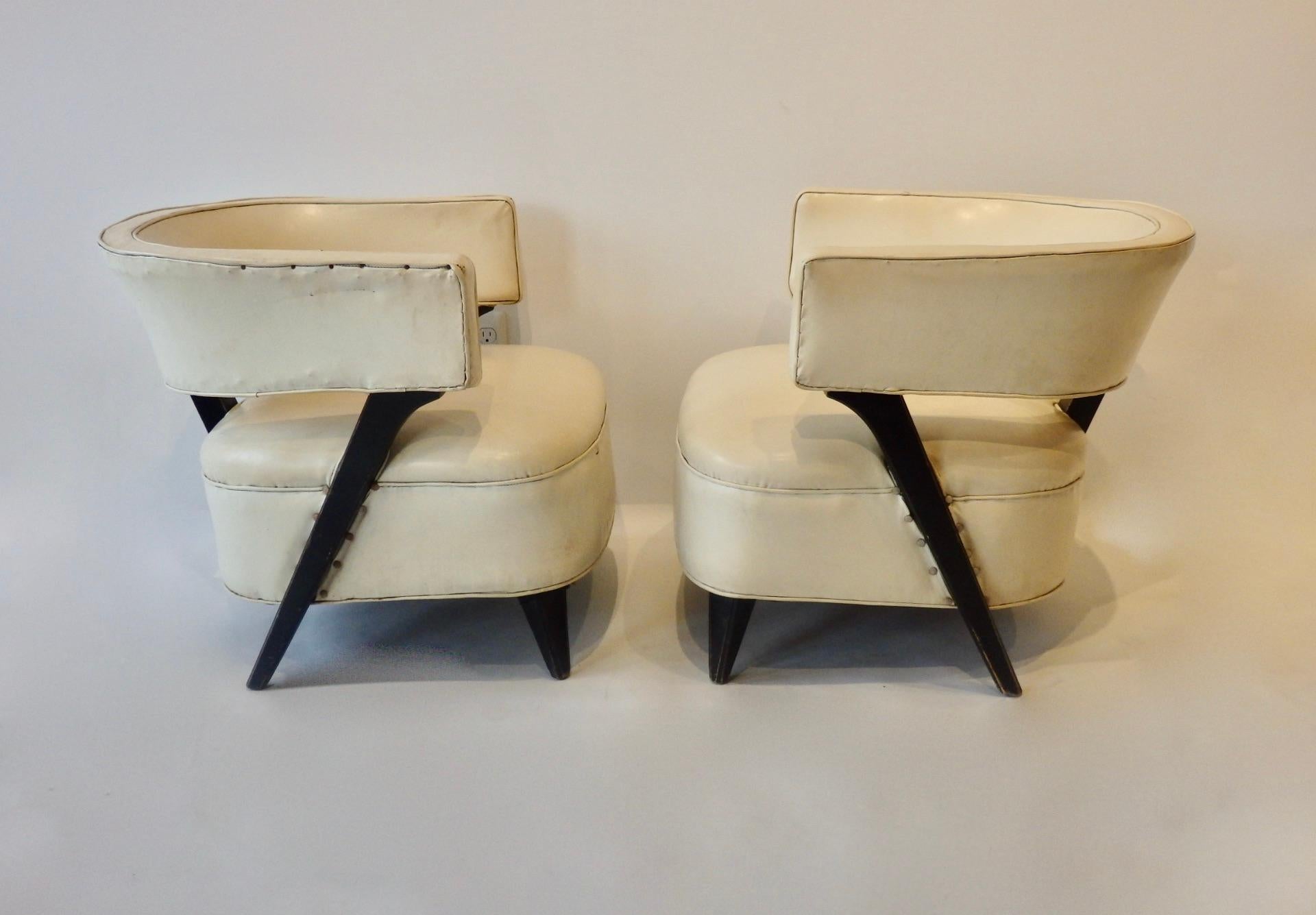 Pair of as Found Paul Laszlo Style Art Deco Moderne Club or Lounge Chairs In Good Condition In Ferndale, MI