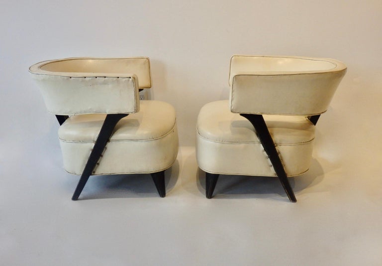 Upholstery Pair of as Found Paul Laszlo Style Art Deco Moderne Club or Lounge Chairs For Sale