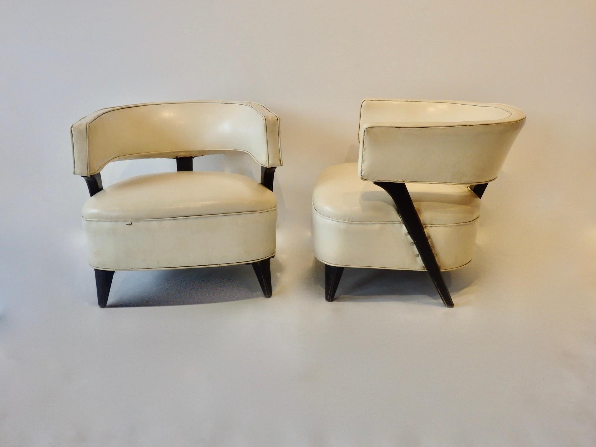 20th Century Pair of as Found Paul Laszlo Style Art Deco Moderne Club or Lounge Chairs