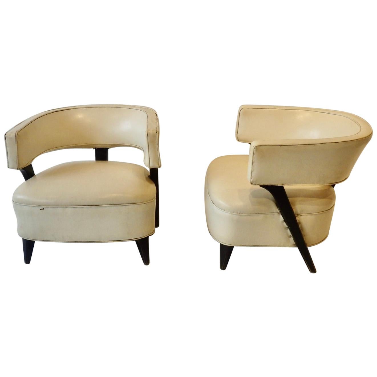 Pair of as Found Paul Laszlo Style Art Deco Moderne Club or Lounge Chairs