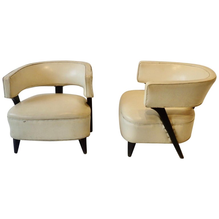 Pair of as Found Paul Laszlo Style Art Deco Moderne Club or Lounge Chairs For Sale