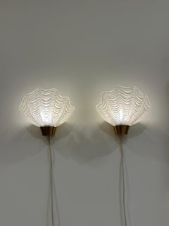 Pair of ASEA Shell Wall Lights Sconces Brass Glass Swedish Design 1950s Coquille