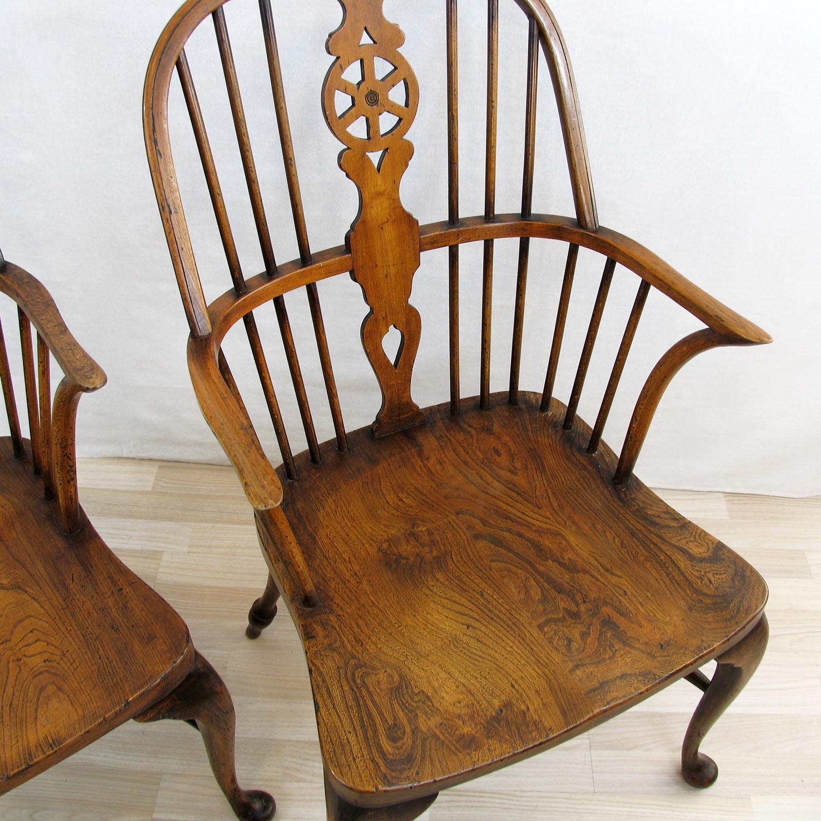 Wood Pair of Ash and Beech Wheelback Windsor Chairs, England