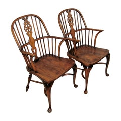 Pair of Ash and Beech Wheelback Windsor Chairs, England