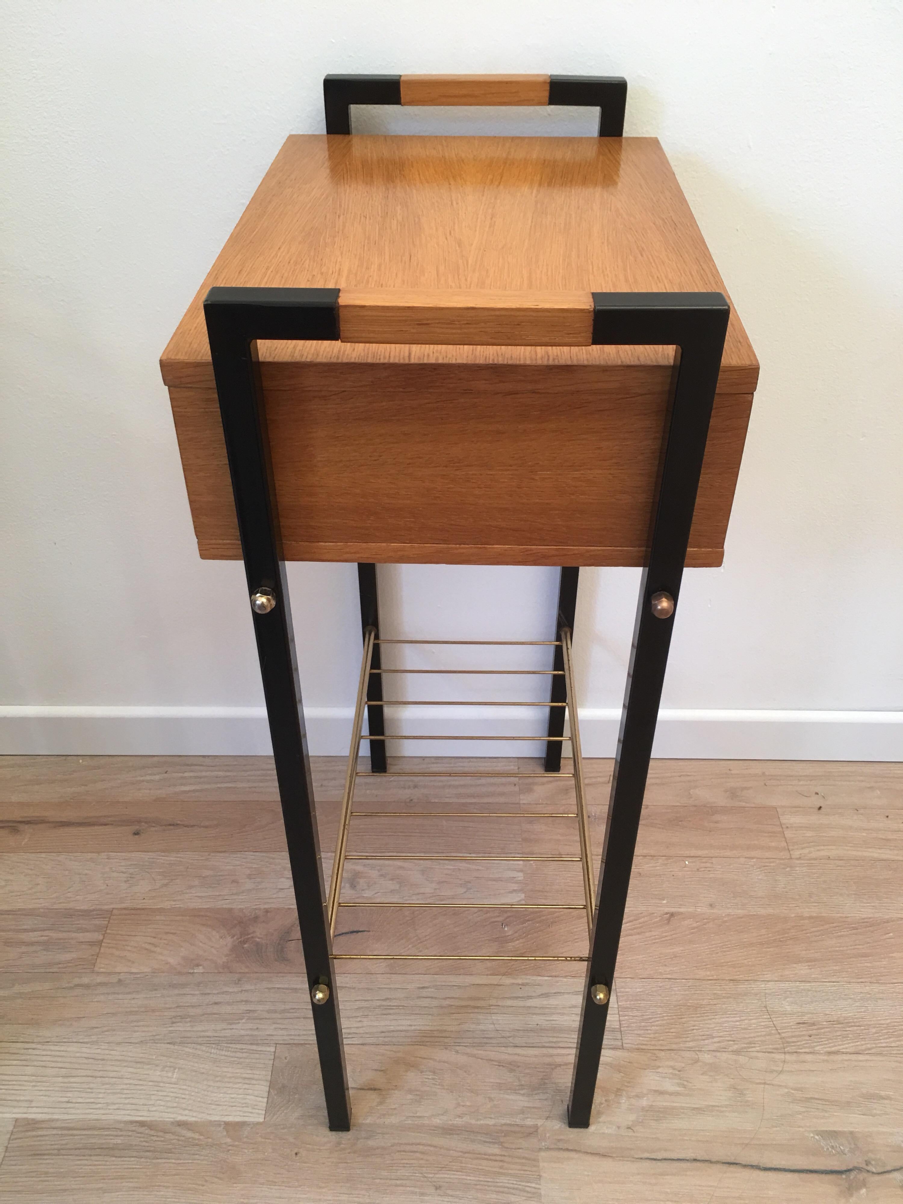 Pair of Ash and Black Metal Nightstands or Side Tables, French, 1960s For Sale 1