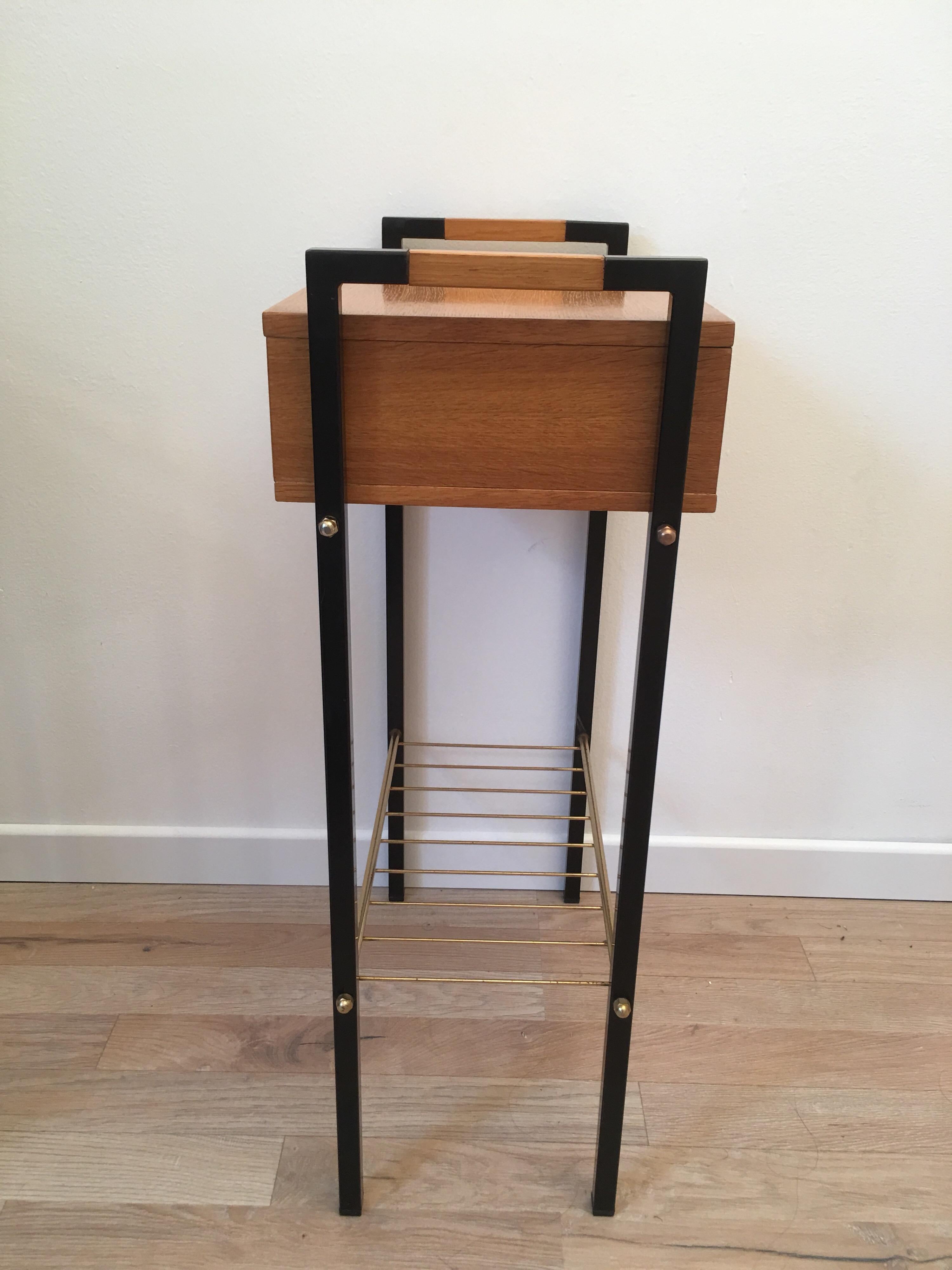 Pair of Ash and Black Metal Nightstands or Side Tables, French, 1960s For Sale 2