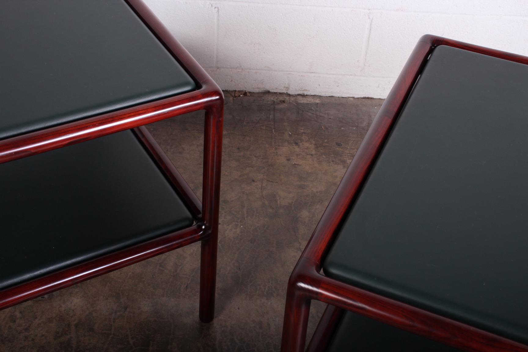 Pair of Ash and Leather Tables by Ward Bennett 4