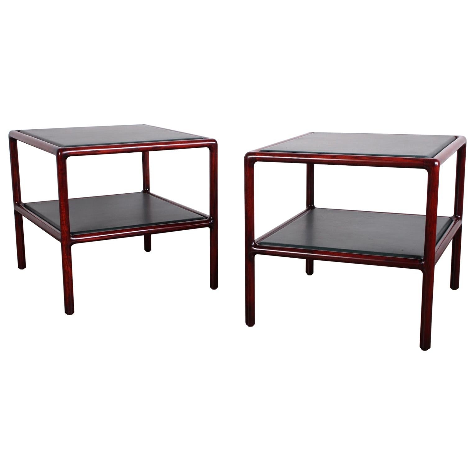 Pair of Ash and Leather Tables by Ward Bennett