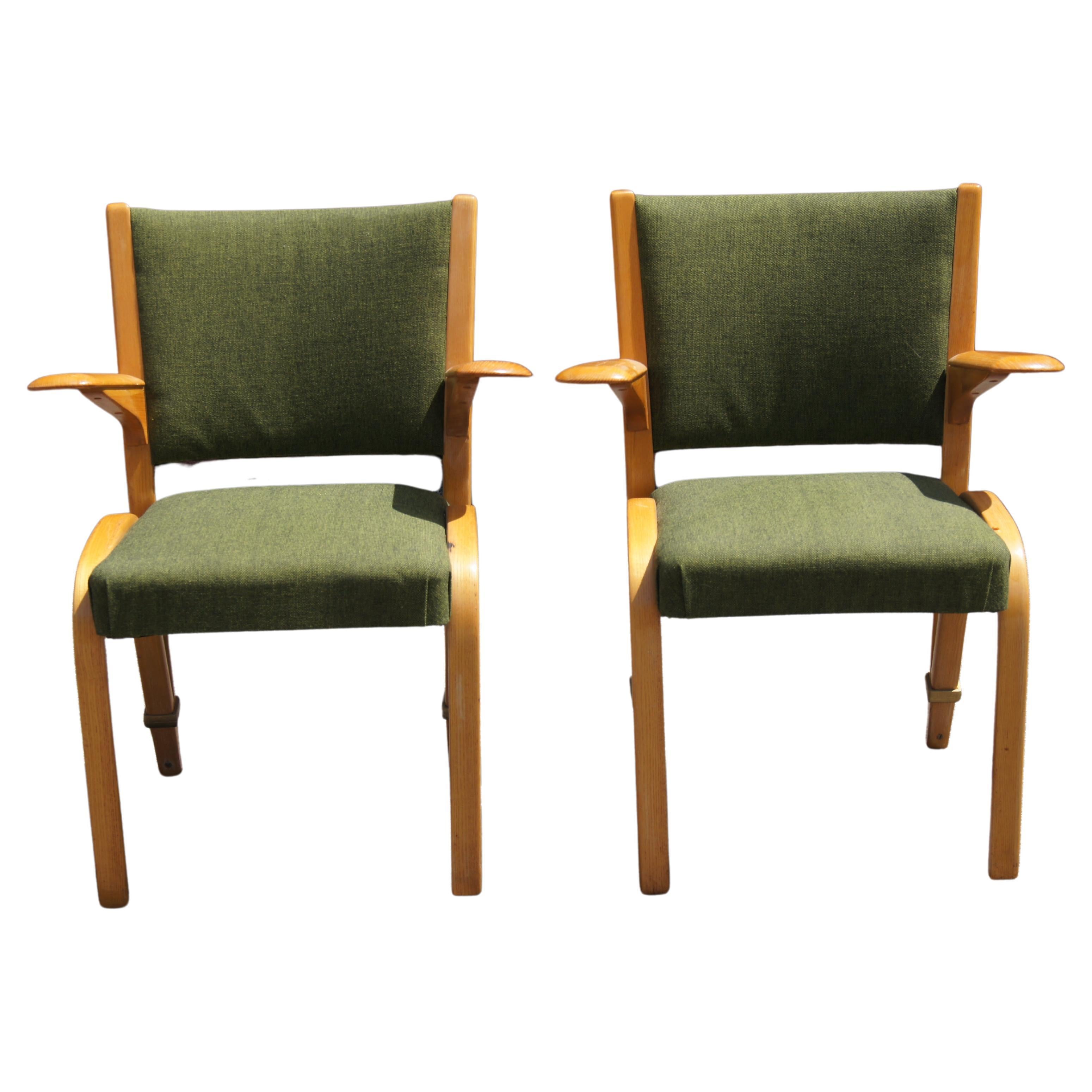 Pair of Ash Bow Wood Series Armchairs by Steiner of France