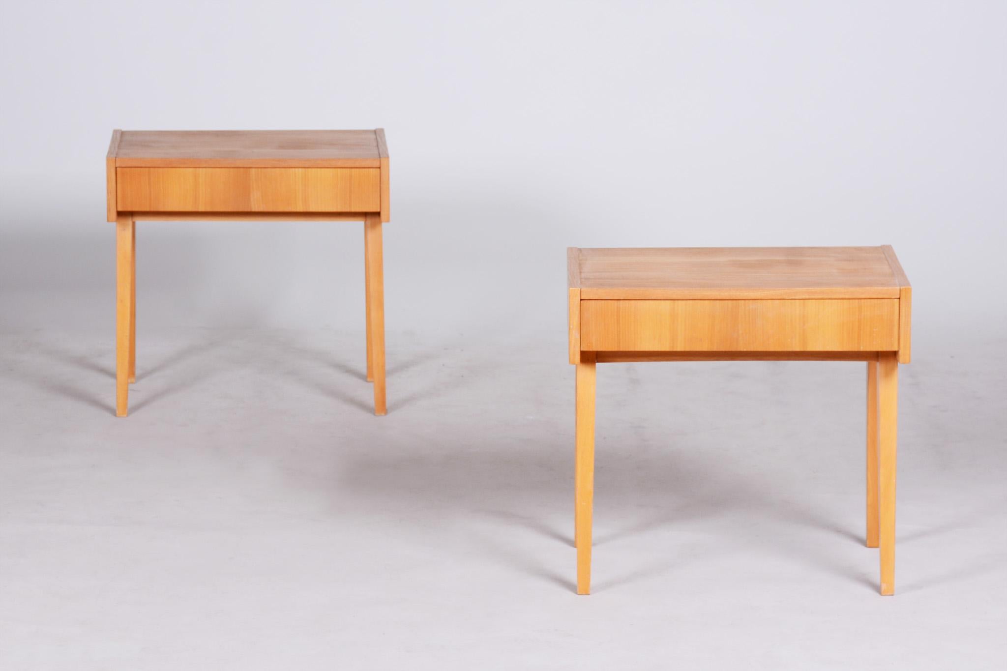 Pair of Ash Brown Midcentury Modeern Bedside Tables Made in Czechia, 1950s 5