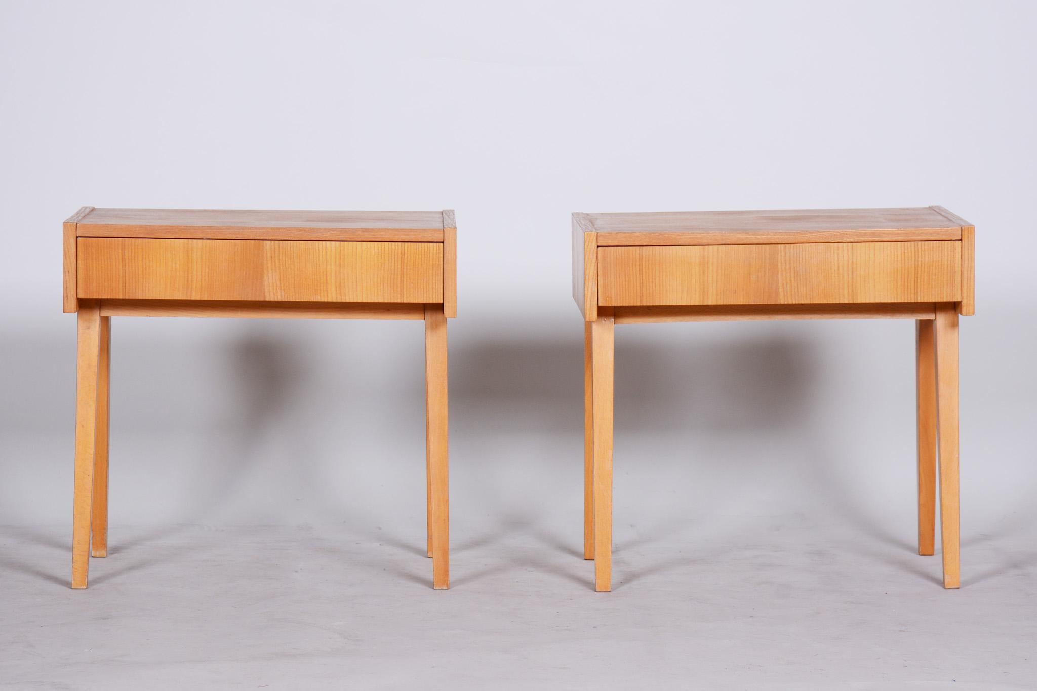 Mid-Century Modern Pair of Ash Brown Midcentury Modeern Bedside Tables Made in Czechia, 1950s