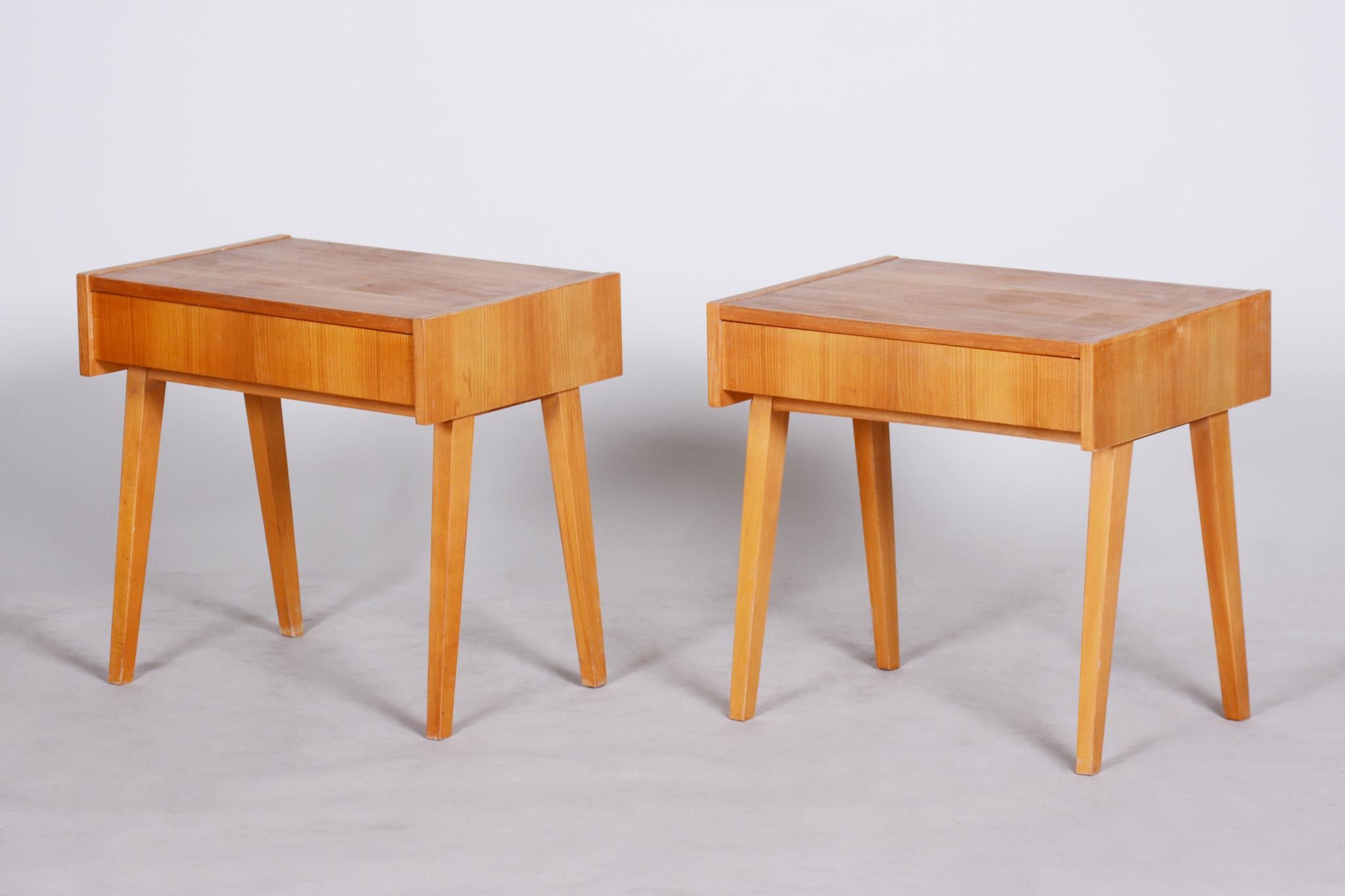 20th Century Pair of Ash Brown Midcentury Modeern Bedside Tables Made in Czechia, 1950s