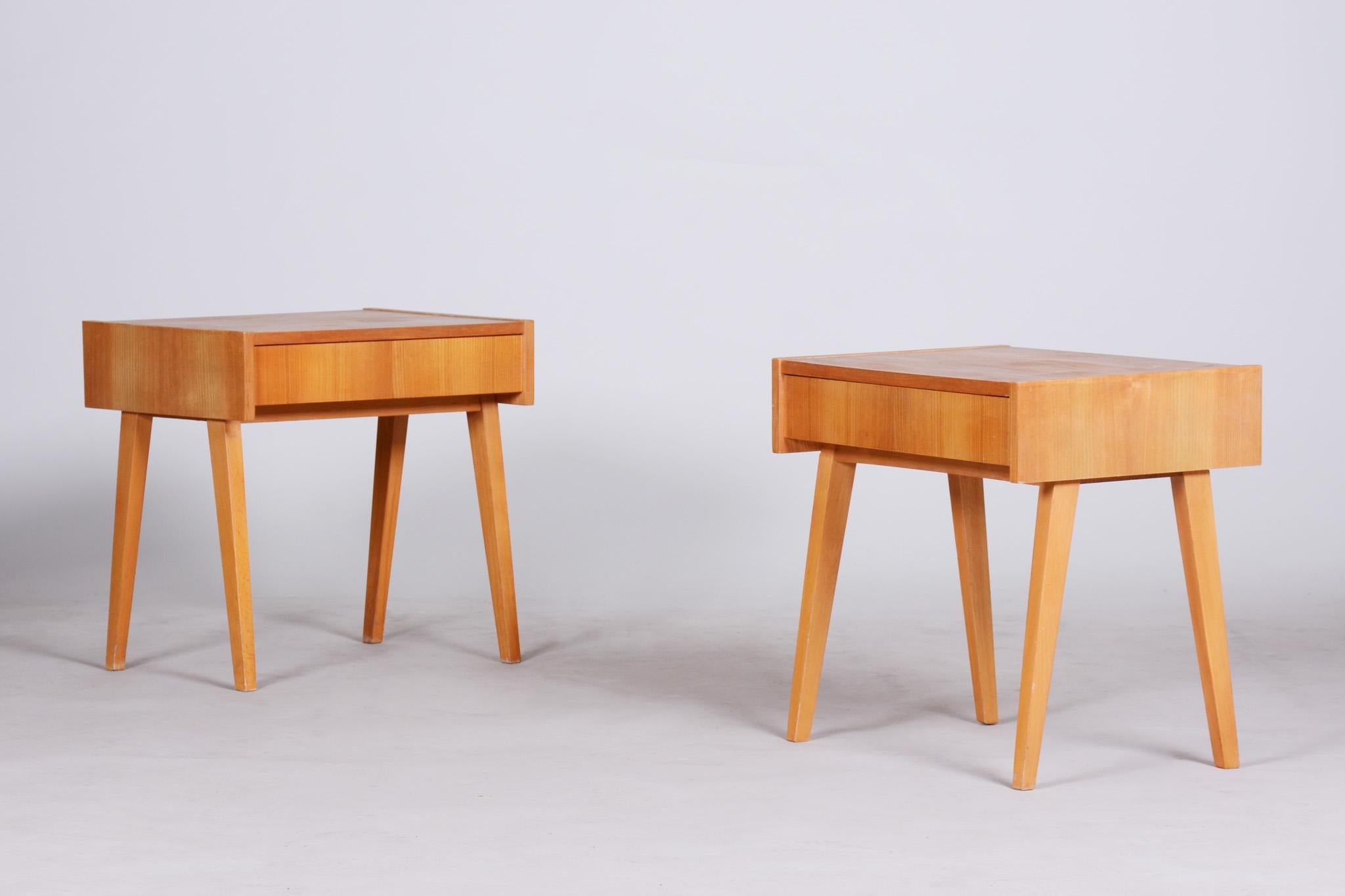 Pair of Ash Brown Midcentury Modeern Bedside Tables Made in Czechia, 1950s 4