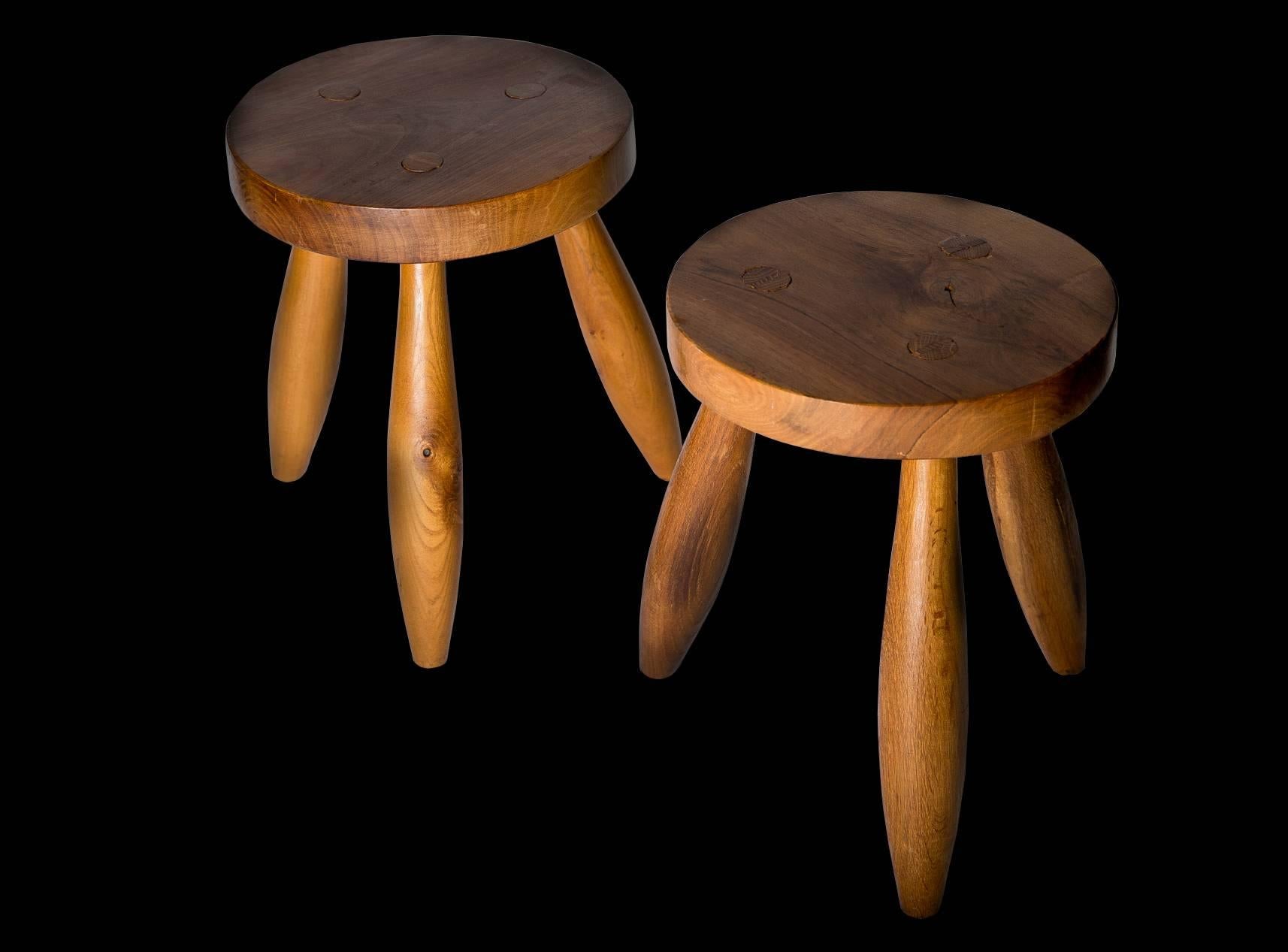 Pair of Ash Stools in the Style of Charlotte Perriand, France, circa Late 1950s In Good Condition In London, GB