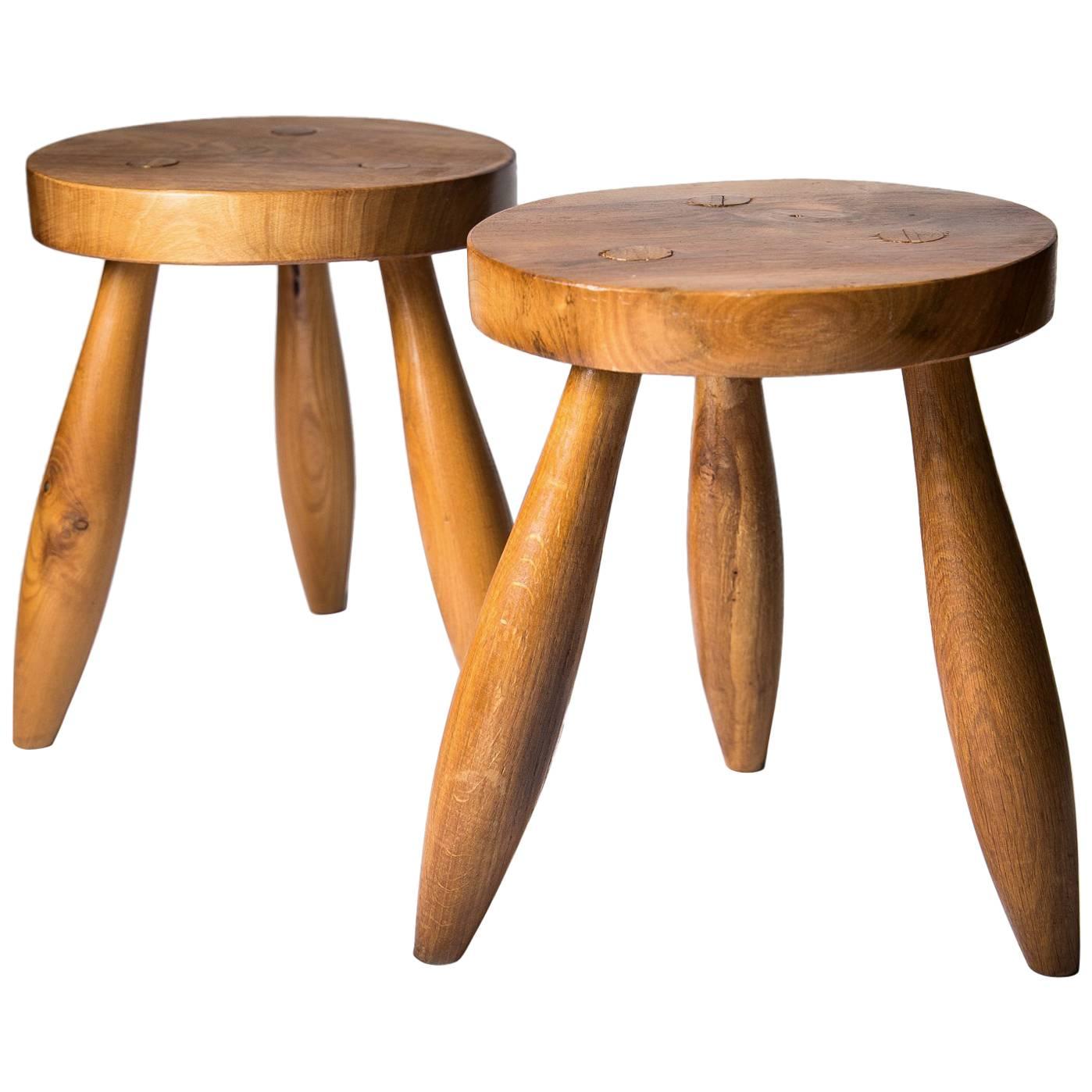 Pair of Ash Stools in the Style of Charlotte Perriand, France, circa Late 1950s