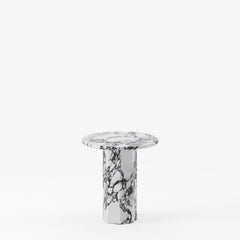 Pair of Ashby Round Side Table Handcrafted in Calacatta Viola Marble