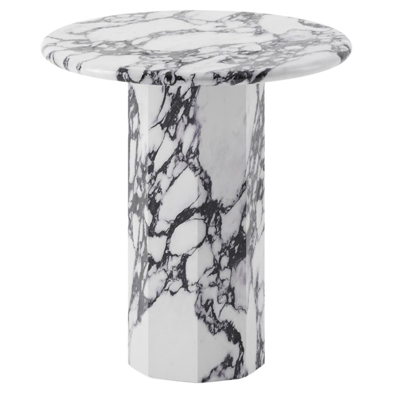 Pair of Ashby Round Side Table Handcrafted in Calacatta Viola Marble
