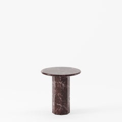 Pair of Ashby Round Side Table Handcrafted in Polished Rosso Levanto Marble