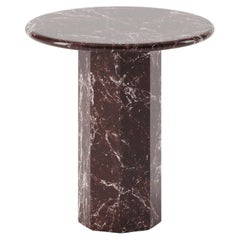 Pair of Ashby Round Side Table Handcrafted in Polished Rosso Levanto Marble