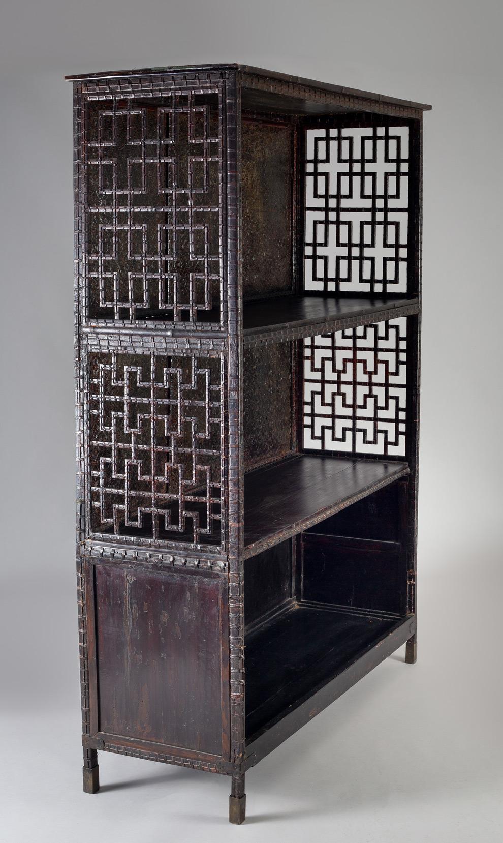 Chinese Pair of Asian Bamboo Open Cabinets For Sale