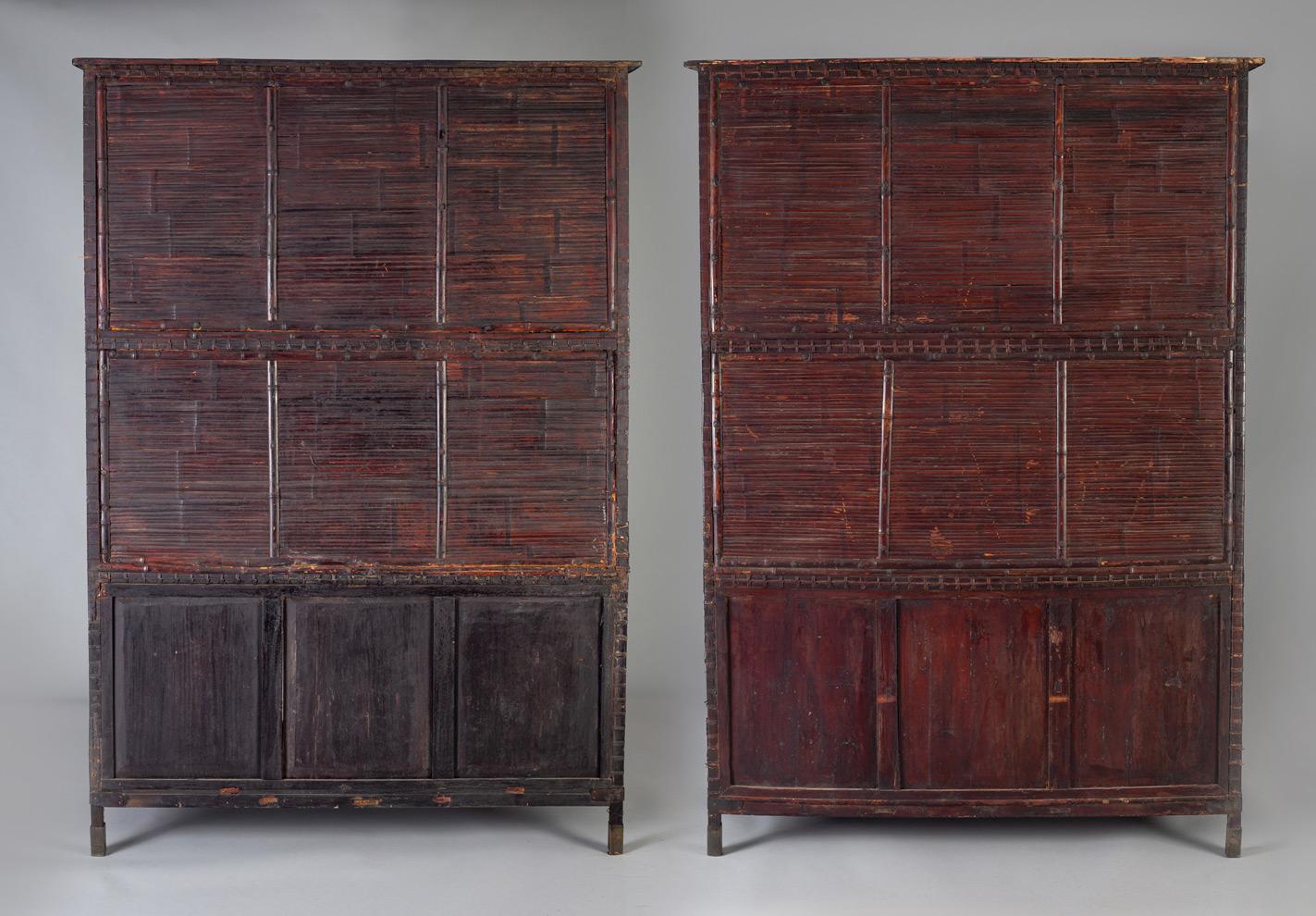 Pair of Asian Bamboo Open Cabinets For Sale 1