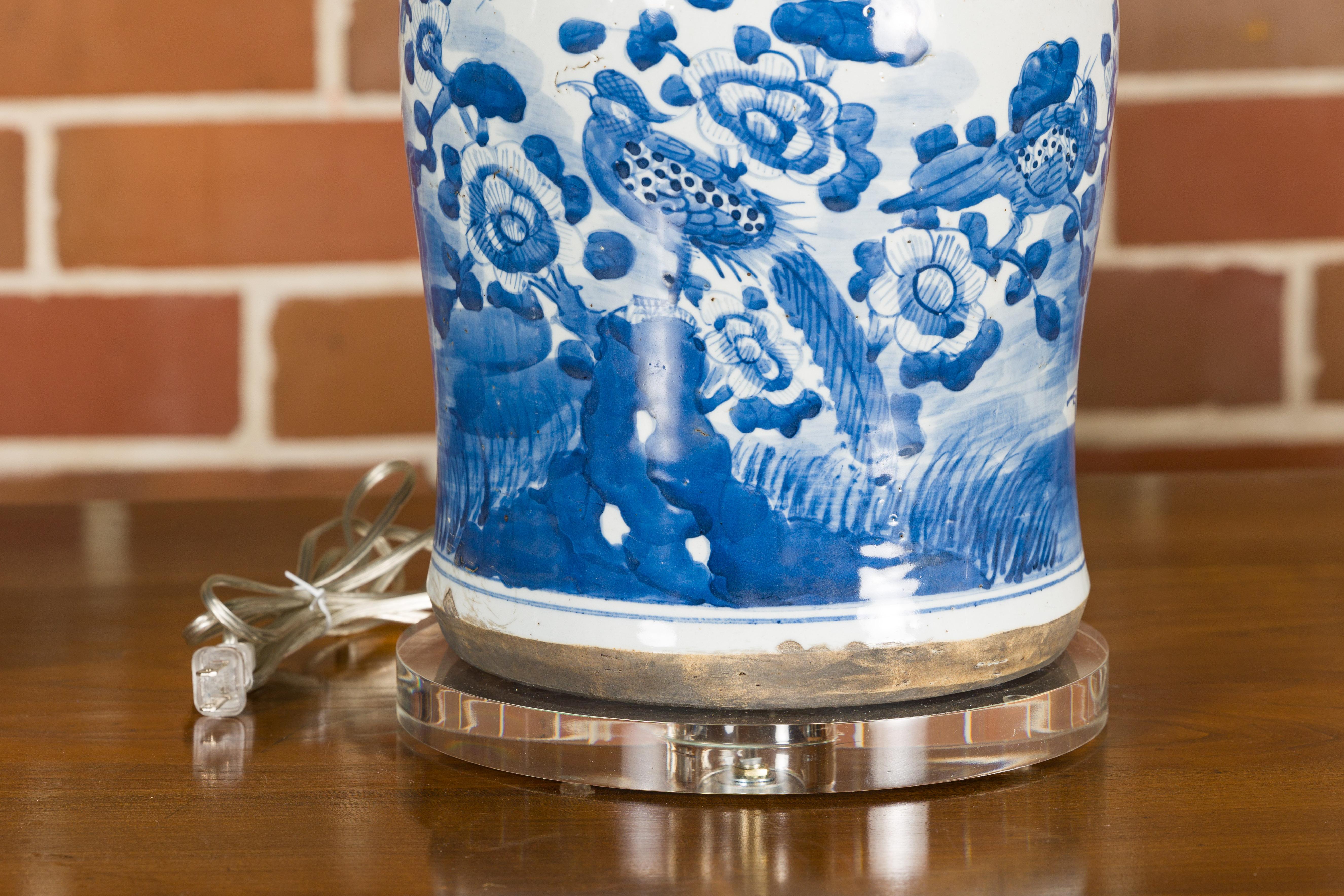 Pair of Asian Blue and White Porcelain Jars Made into Wired Table Lamps 9