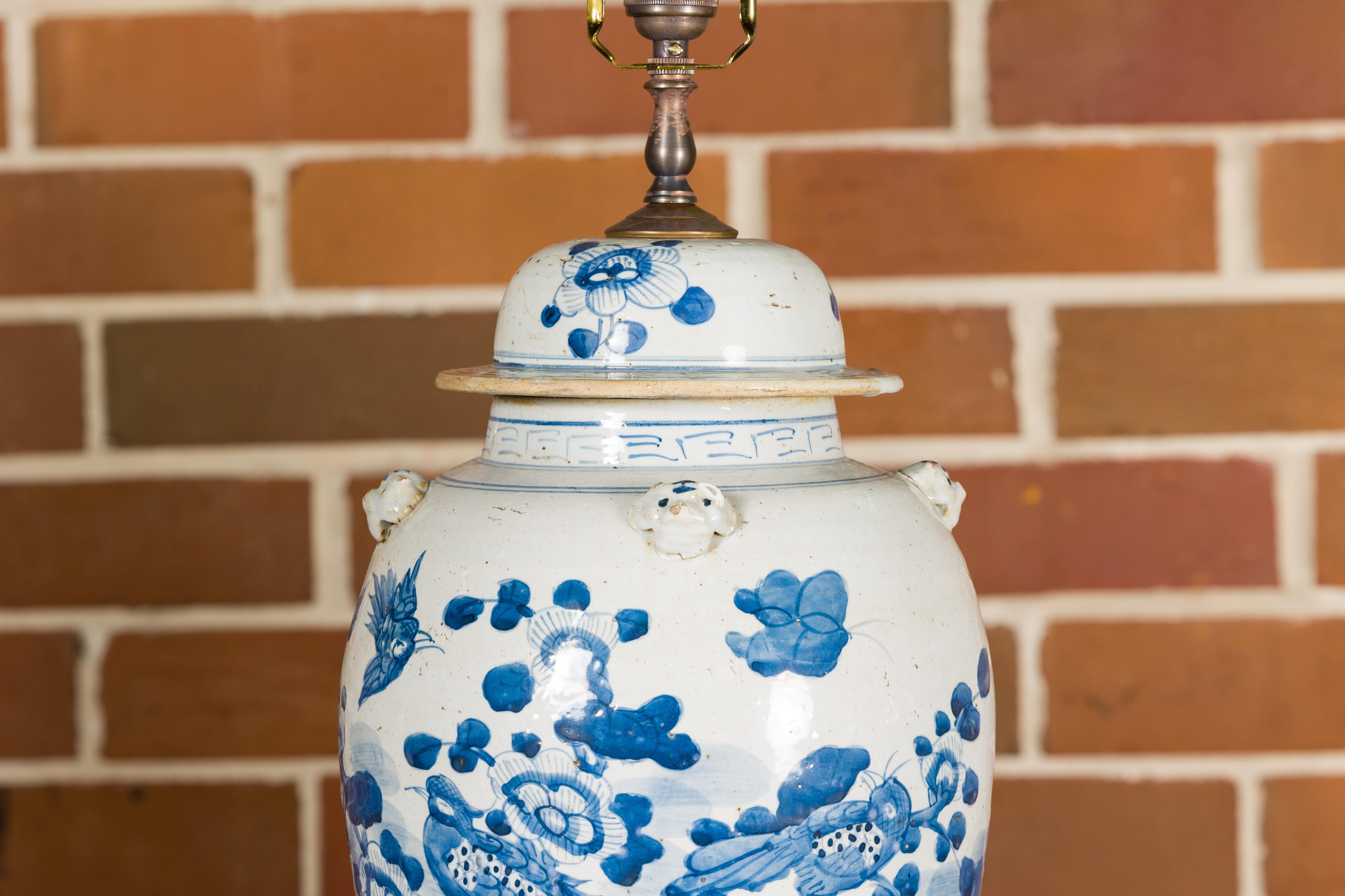 Pair of Asian Blue and White Porcelain Jars Made into Wired Table Lamps For Sale 2