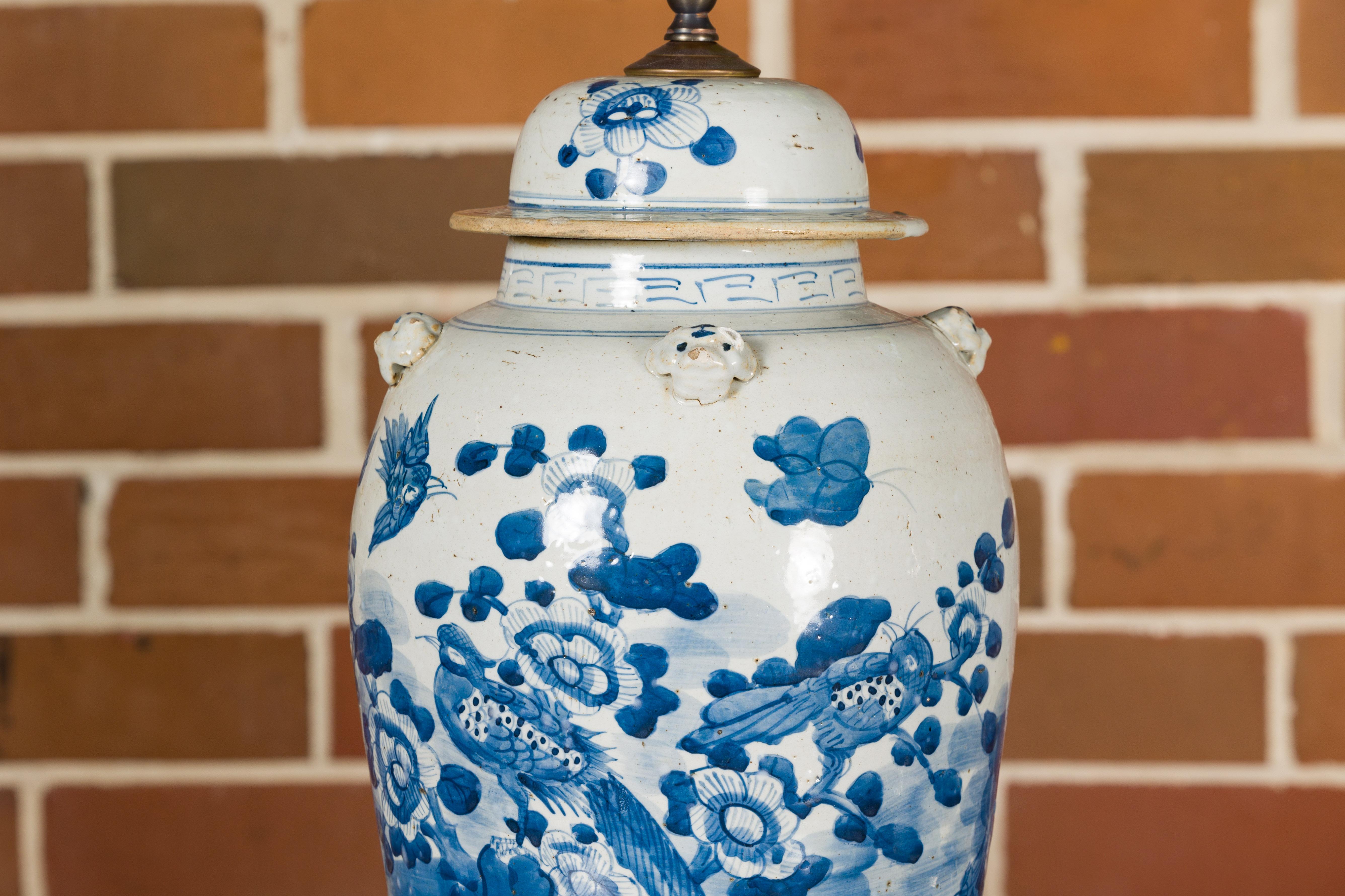 Pair of Asian Blue and White Porcelain Jars Made into Wired Table Lamps For Sale 2