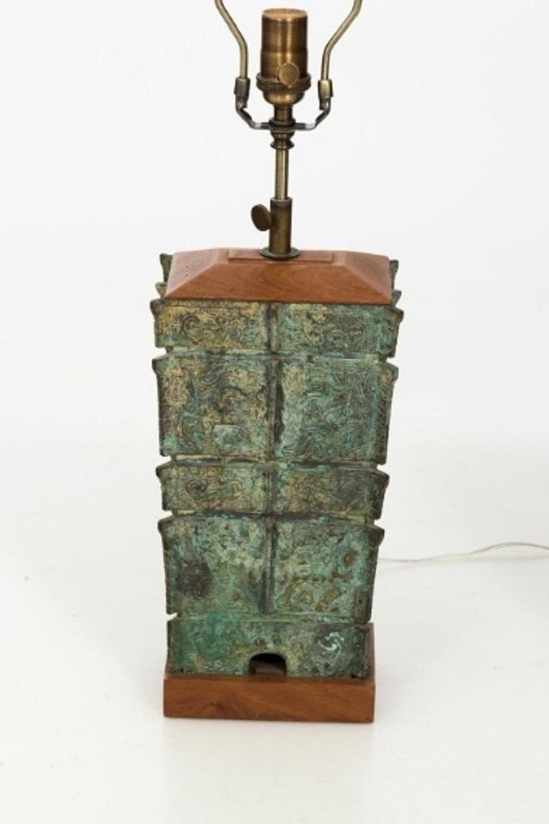 Unknown Pair of Asian Bronze Lamps, circa 1910