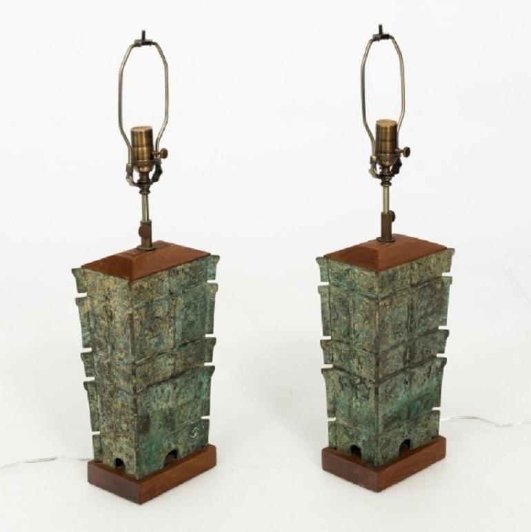 Pair of Asian Bronze Lamps, circa 1910 1