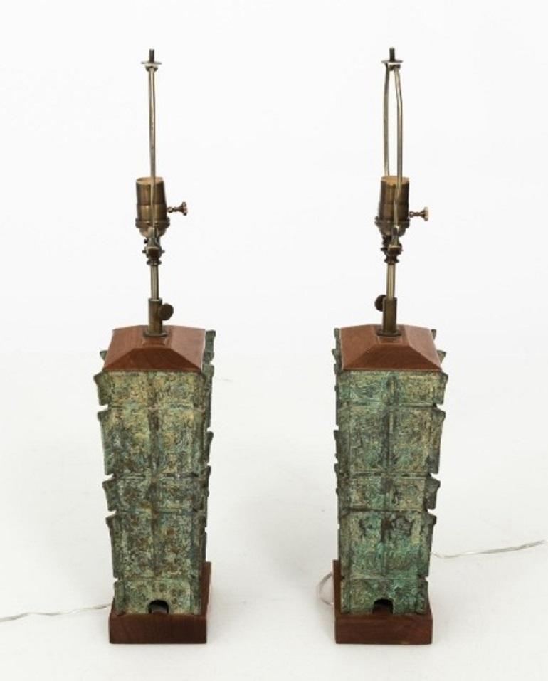 Pair of Asian Bronze Lamps, circa 1910 2