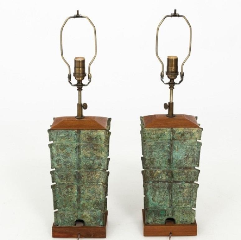 Pair of Asian Bronze Lamps, circa 1910 3