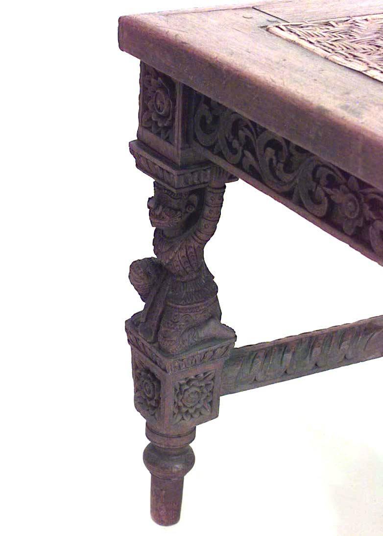 19th Century Pair of Asian Burmese Teak Carved Side Chairs For Sale