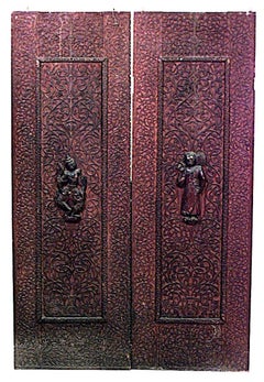 Pair of Burmese Carved Walnut Door Panels