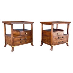 Newly Refinished - Pair of Asian Campaign Style Nightstands By Grosfeld House
