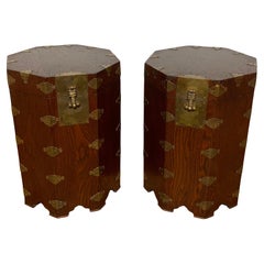 Pair of Asian Campaign Style Octagonal Lidded Chests Circa 1950s